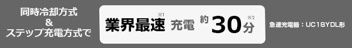 同時冷却方式＆ステップ充電方式で業界最速充電約30分