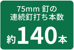 75mm釘の連続釘打ち本数：約140本